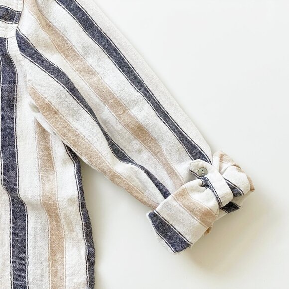 Tahari Linen Blend Button Up Long Tab Sleeve Tunic Shirt Size S - Picture 6 of 10